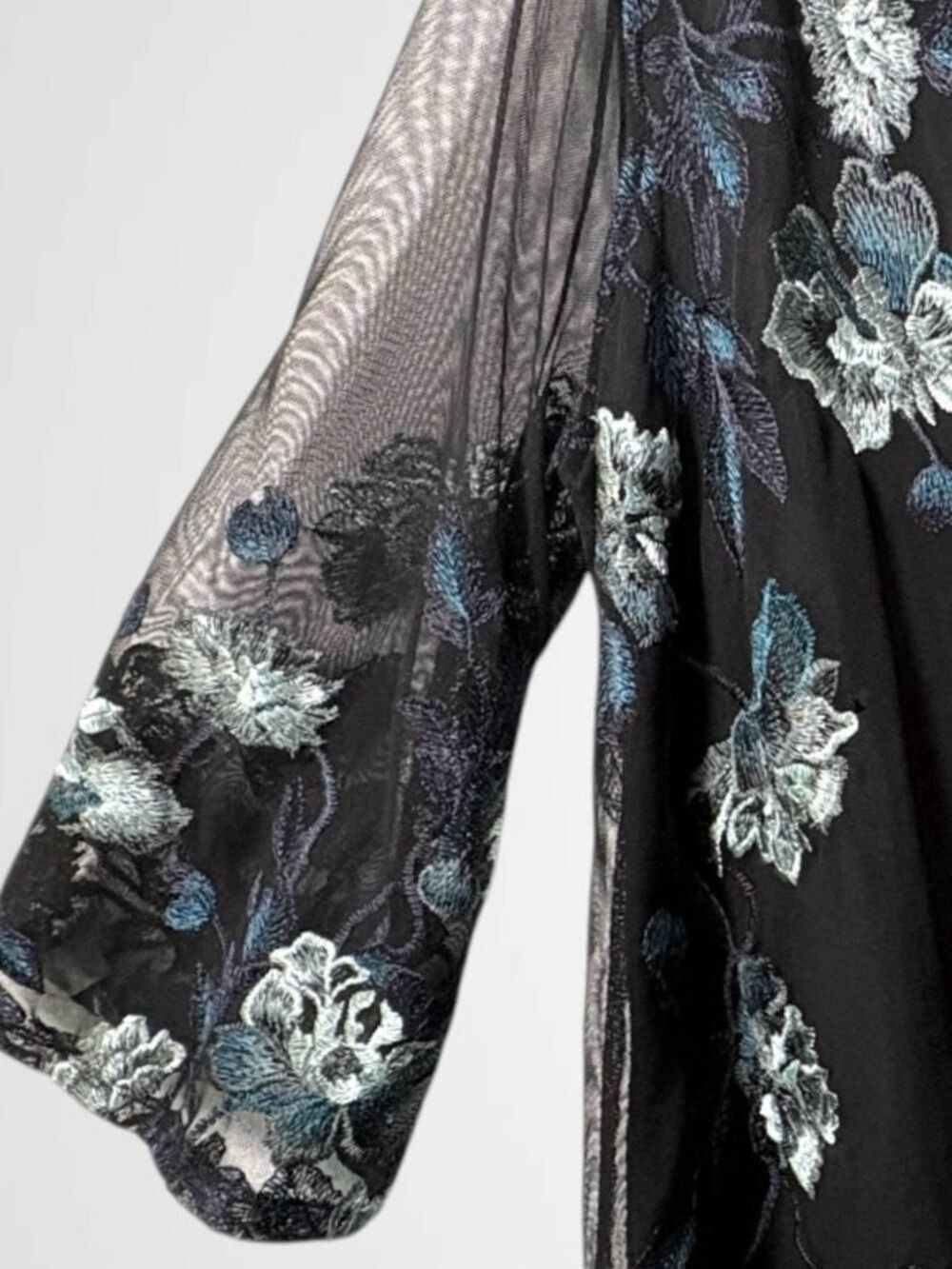 Charter Club Black Metallic Embroidered Top S Sheer Sleeve Y2K Whimsigoth Witchy - Picture 3 of 12